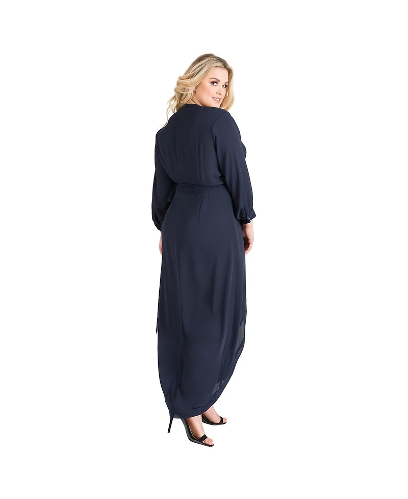 Standards & Practices Plus Size Tulip High Low Chiffon Wrap Dress Maxi Length
