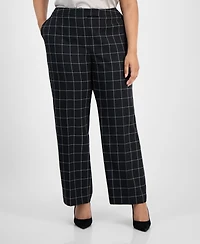Le Suit Plus Windowpane Check Notch Collar Pantsuit