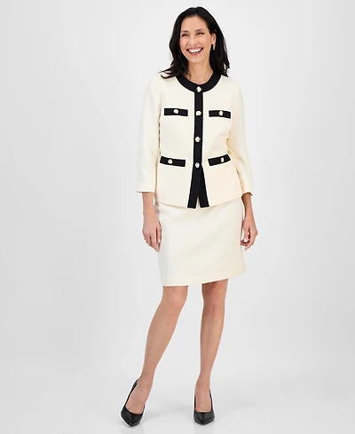 Le Suit Women's Tipped 3/4-Sleeve Jacket And Skirt Set, Regular & Petite
