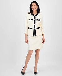 Le Suit Women's Tipped 3/4-Sleeve Jacket And Skirt Set, Regular & Petite