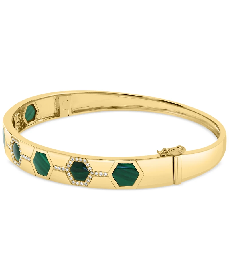 Effy Malachite & Diamond (1/5 ct. t.w.) Bangle Bracelet in 14k Gold-Plated Sterling Silver