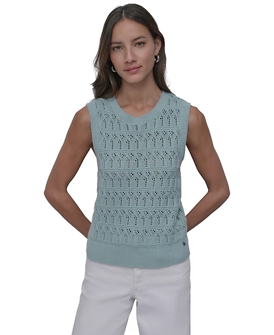 Dkny Jeans Women's Cotton Pointelle-Knit Sleeveless Sweater