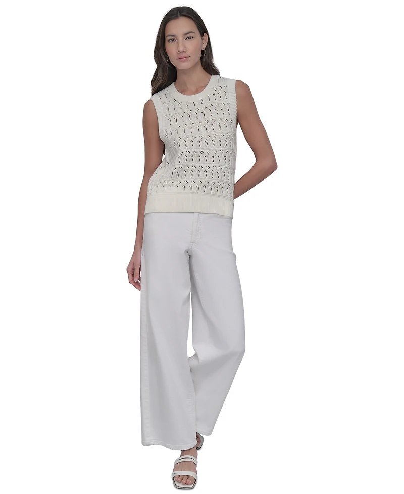 Dkny Jeans Women's Cotton Pointelle-Knit Sleeveless Sweater 