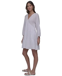 Dkny Jeans Women's Cotton Split-Neck Tiered Dress - WHT
