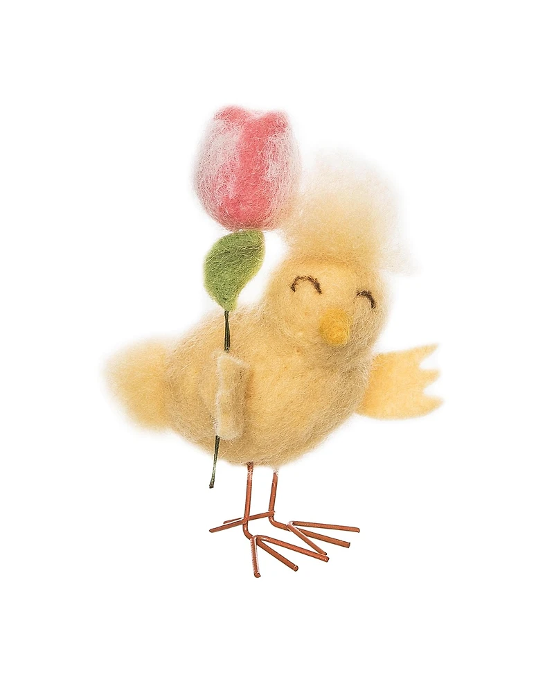 4.33" Easter Spring Chick & Pink Tulip Flower Floral Decorative Tabletop Figurine
