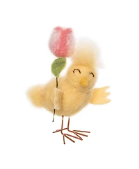 4.33" Easter Spring Chick & Pink Tulip Flower Floral Decorative Tabletop Figurine