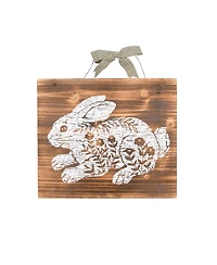 13" x 15" Etched Farmhouse Floral Flowers Easter Rabbit Bunny Wood Hanging Wall Art