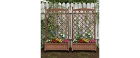 Outdoor Patio Wood Raised Garden Bed Planter Box with Trellis, Wheels, Brown, Set of 2