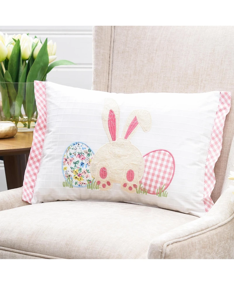18" x 13" Happy Bunny Eggs Embroidered Spring Easter Themed Accent Throw Pillow