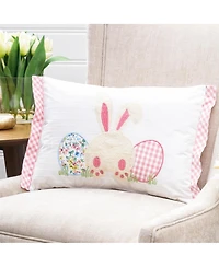 18" x 13" Happy Bunny Eggs Embroidered Spring Easter Themed Accent Throw Pillow