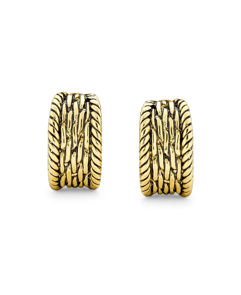 Bling Jewelry Twisted Cable Chain Weave Wide Half Hoop Clip On Earrings For Non Pierced Ears Oxidized Gold Plated Brass