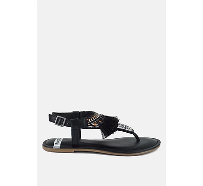 Risha Genuine Leather Tassel Sandals