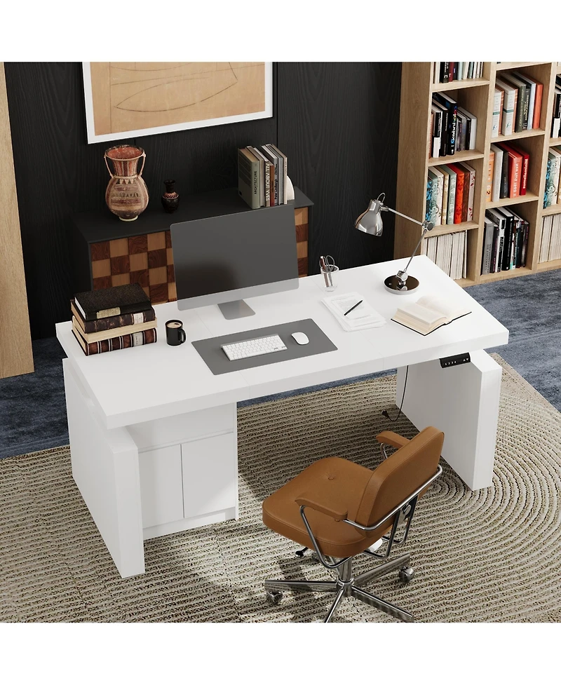 Famapy L-Shaped in. W Adjustable Height Desk Ergonomic Stand-up Desk White Home Office Sit with Memory Preset Controller