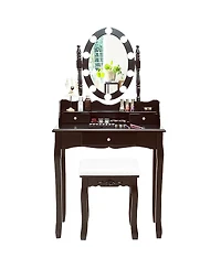 Oval Mirror Vanity Set with 10 Led Dimmable Bulbs and 3 Drawers