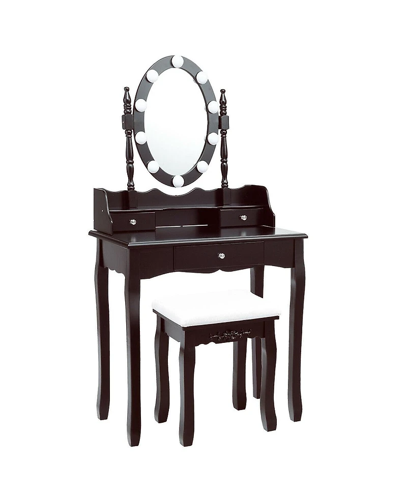 Oval Mirror Vanity Set with 10 Led Dimmable Bulbs and 3 Drawers