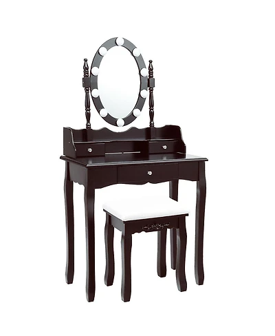 Oval Mirror Vanity Set with 10 Led Dimmable Bulbs and 3 Drawers