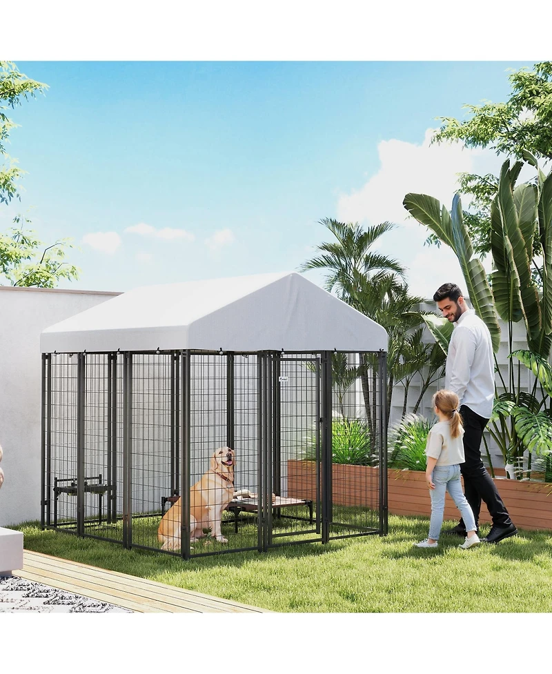 PawHut Outdoor Dog Kennel, Dog Playpen Enclosure with Roof