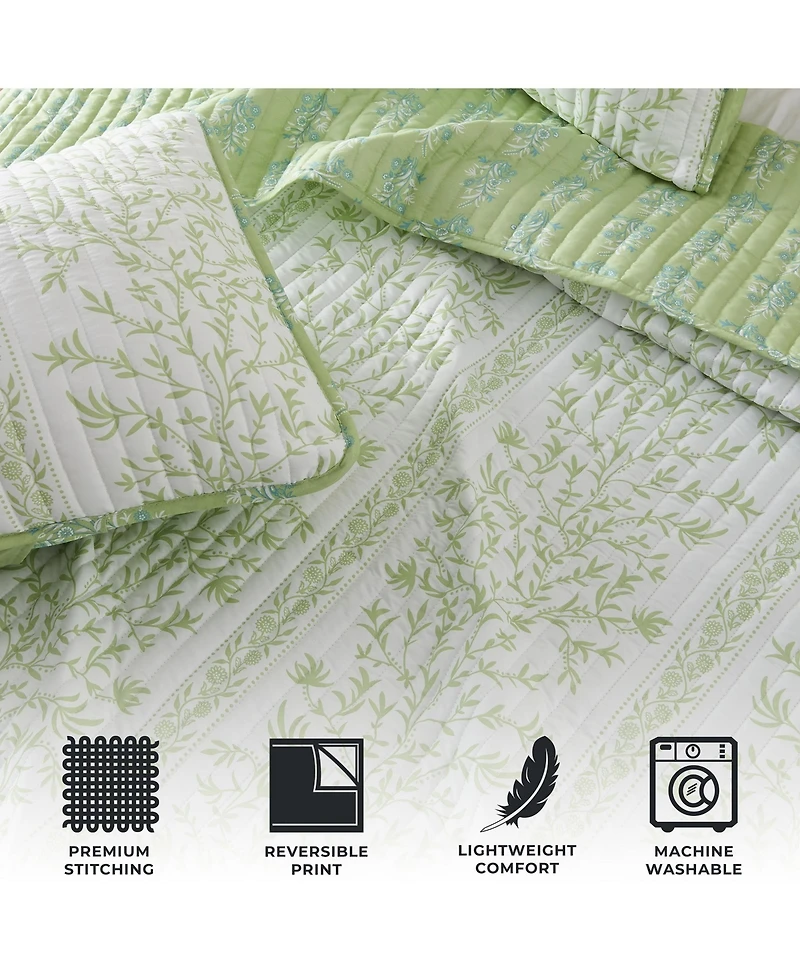 Linery & Co. Floral Striped Microfiber Quilt Set With Shams