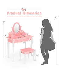 Kids Vanity Princess Makeup Dressing Table Stool Set with Mirror and Drawer
