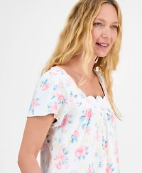 Charter Club Women's Cotton Scalloped Short-Sleeve Chemise, Exclusively at Macy's