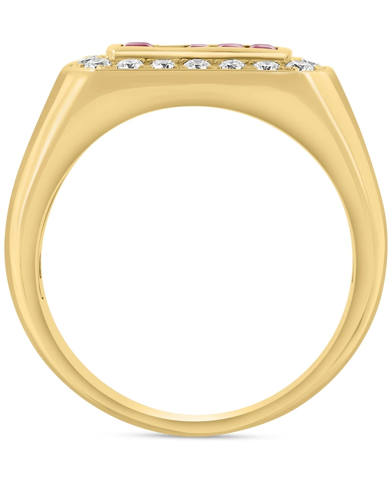 Effy Men's Ruby (5/8 ct. t.w.) Diamond (3/8 ct. t.w.) Baguette Halo Ring in 14k Gold
