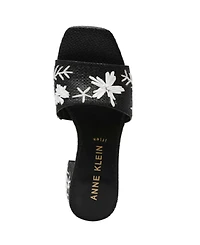 Anne Klein Women's Dolls Embroidered Raffia Block Heel Sandals