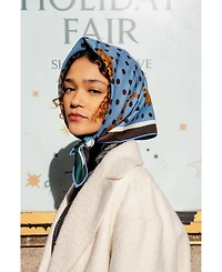 Jessie Zhao New York Double Sided Wool Silk Scarf Of Blue Leopards Garden