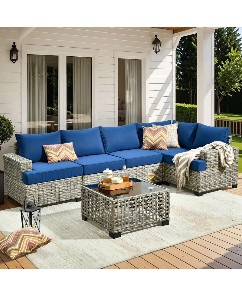 Xizzi Outdoor Patio Furniture Set,6 Pieces Rattan Sectional Set,Outside Coversation Set with Extra Deep Sofa Couch and Solar C