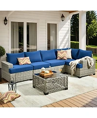 Xizzi Outdoor Patio Furniture Set,6 Pieces Rattan Sectional Set,Outside Coversation Set with Extra Deep Sofa Couch and Solar C