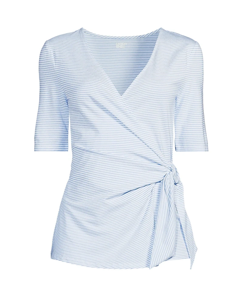 Lands' End Plus Size Elbow Sleeve Lightweight Jersey Side Tie Blouse
