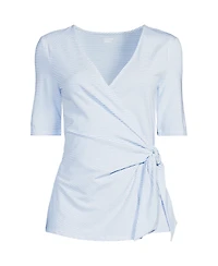 Lands' End Plus Size Elbow Sleeve Lightweight Jersey Side Tie Blouse