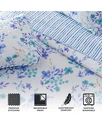 Linery & Co. Blue Floral Microfiber Quilt Set With Shams