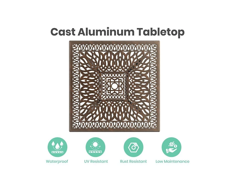 Piece Cast Aluminum Outdoor Patio Dining Set with Brown Cushions