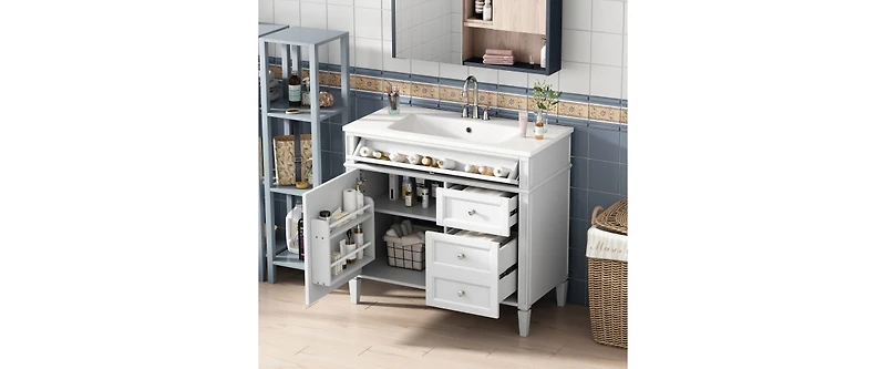 30" Bathroom Vanity with Sink Top, Bathroom Cabinet with Open Storage Shelf and Two Drawers