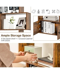 6-Tier S-Shaped Freestanding Bookshelf with Cabinet and Doors