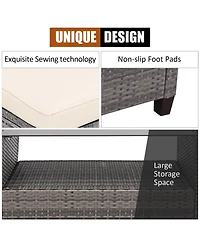 Gymax 4 Piece Rattan Outdoor Conversation Sectional Sofa Set Patio Furniture Set w/ Cushions