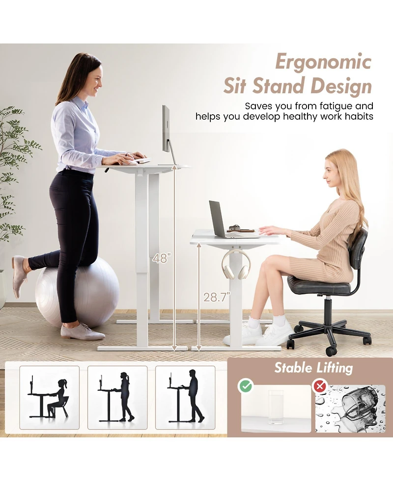 55 x 24 Inches Sit Stand Home Office Desk with 3 Memory Height Settings