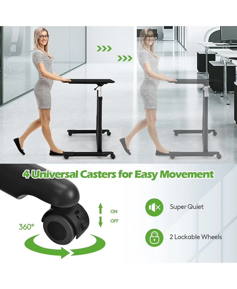 Height Adjustable Computer Desk Sit to Stand Rolling Notebook Table