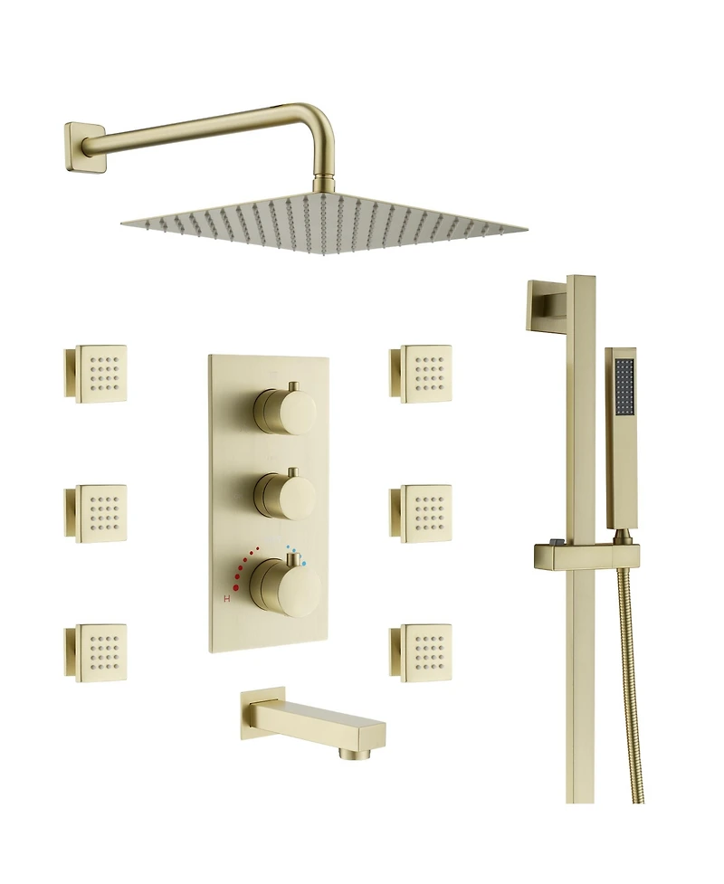 Casainc Wall Mounted Thermostatic Shower System With Body Jets Handheld