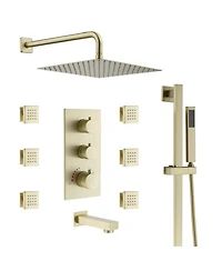 Casainc Wall Mounted Thermostatic Shower System With Body Jets Handheld