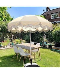 LAGarden 6Ft Fringe Patio Umbrella with Push Button Tilt Carry Bag UV30+ Outdoor Beach Yard Pool Party Deck Purple Stripe