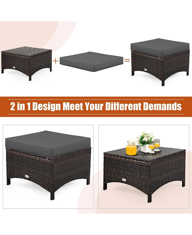 Gymax 5 Piece Outdoor Patio Rattan Conversation Sofa Furniture Set w/ Cushions