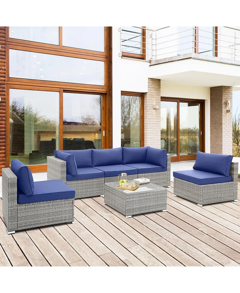 Gymax 6 Piece Rattan Sectional Sofa Set Patio Conversation Furniture Set w/ Cushions