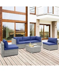 Gymax 6 Piece Rattan Sectional Sofa Set Patio Conversation Furniture Set w/ Cushions