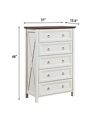 Farmhouse 5 Drawers Dresser Chests for Bedroom, Wood Rustic Tall Chest of Drawers, Dressers Organizer for Bedroom, Living Room, Hallway