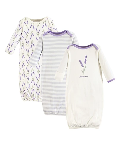 Touched by Nature Baby Girls Organic Cotton Gowns, Lavender, Preemie/Newborn