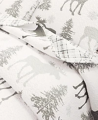 Linery & Co. Moose & Evergreens Microfiber Quilt Set With Shams - Moose