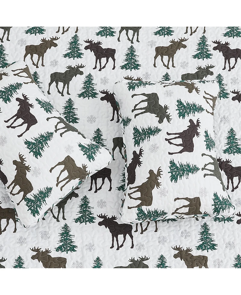 Linery & Co. Moose Evergreens Microfiber Quilt Set With Shams