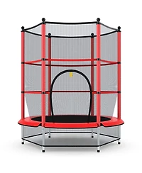 55" Trampoline for Kids, Children Trampoline w/Safety Enclosure Net & Spring Pad & Bulit-in Zipper Sturdy Steel Frame, Mini Outdoor Indoor Trampoline