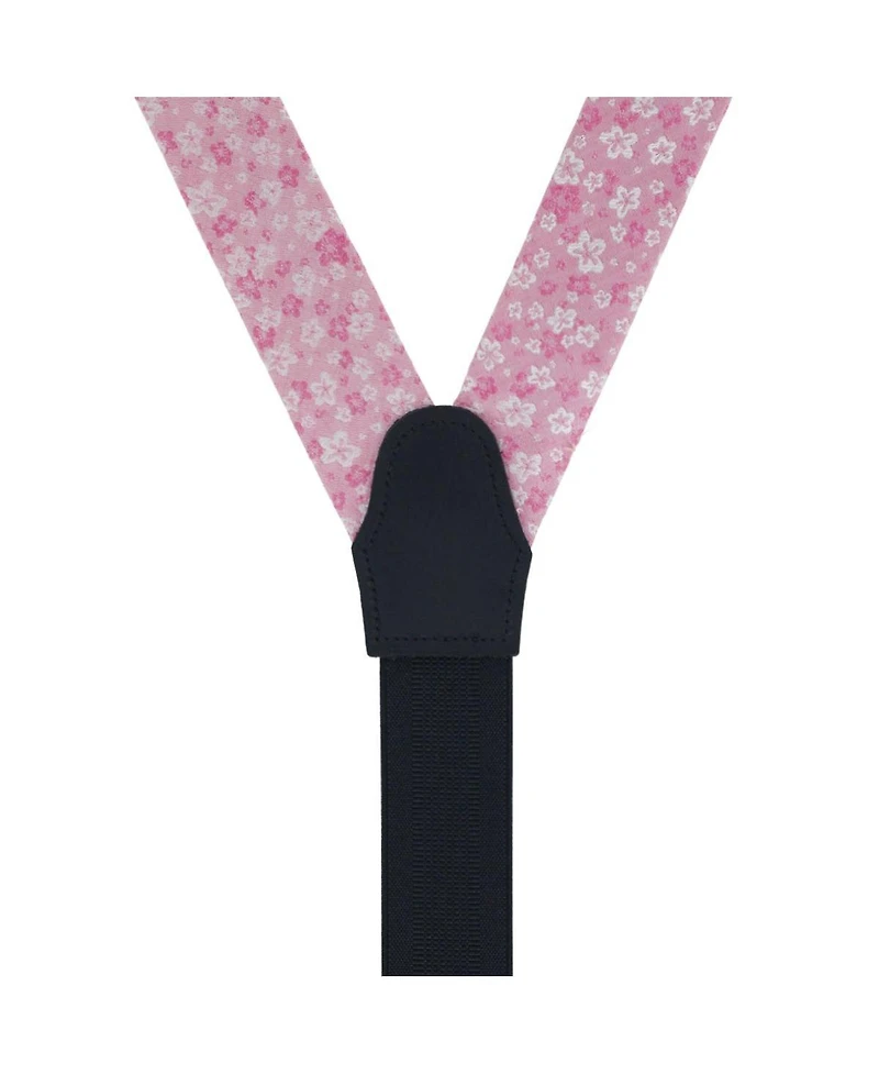 Trafalgar Men's Hanami Cherry Blossom Burst Linen Blend Novelty Button End Suspenders